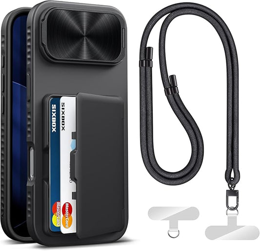 for iPhone Air Case Wallet with Stand & Phone Lanyard Crossbody (2X Phone Tabs) & Card Holder & Camera Cover, Military Grade Drop Protection Phone Case for iPhone Air 6.5" 2025, Black