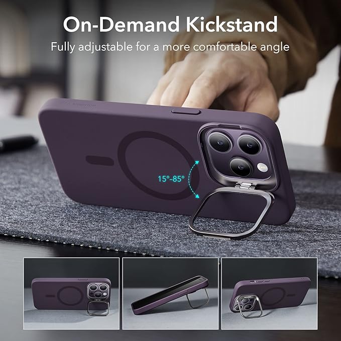 ESR for iPhone 14 Pro Max Case,Compatible with MagSafe Case with Silicone,Military-Grade Protection,Built-in Camera Ring Stand,Magnetic Phone Case for 14 Pro Max,Cloud Kickstand Case HaloLock Purple