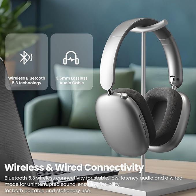 Y01 Wireless Over Ear Headphones, Noise Canceling Bluetooth 5.3 Headphones with Microphones,Hi-Res Audio,48H Playtime,Foldable,Breathable Soft Earpads for iOS/Android/Samsung/PC-Space Grey