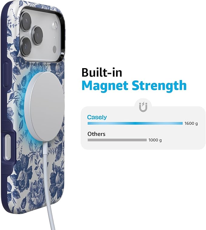 Casely iPhone 17 Pro Case | Rose to Fame | Blue & White Rose Floral | Compatible with MagSafe | Bold Protective Design