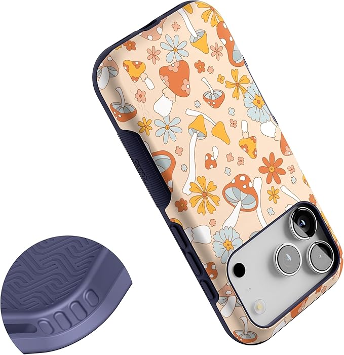 Casely iPhone 17 Pro Case | Mushroom Magic | Retro Floral | Bold Protective Design | Compatible with MagSafe