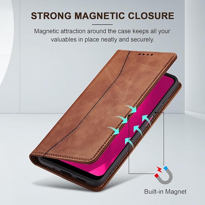 Jasonyu Flip Wallet Case for T-Mobile Revvl 7,Leather Magnetic Folio Cover with Card Holder,Kickstand - TPU Shockproof Durable Protective Phone Case,Brown