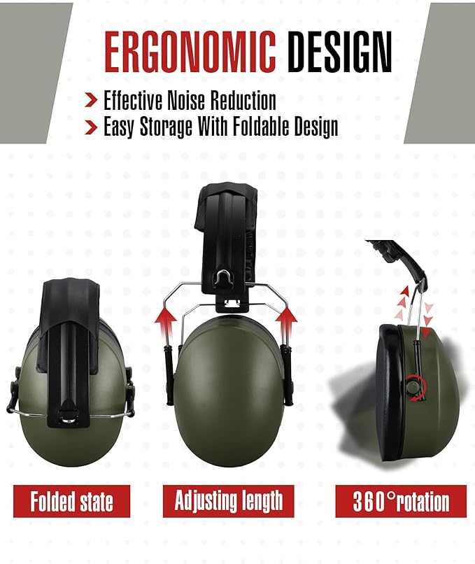 12 Pcs Hearing Protection Ear Muffs NRR 28dB Noise Reduction Headphones Shooting Ear Protection Earmuffs (Army Green)