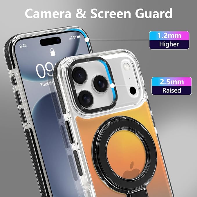 MOWIME Magnetic for iPhone 17 Pro Max Case with Stand [Compatible with Magsafe] [Fashion Fluorescent Design] [1 Screen Protector] Slim Translucent Matte Case for iPhone 17 Pro Max 6.9" 2025, Black