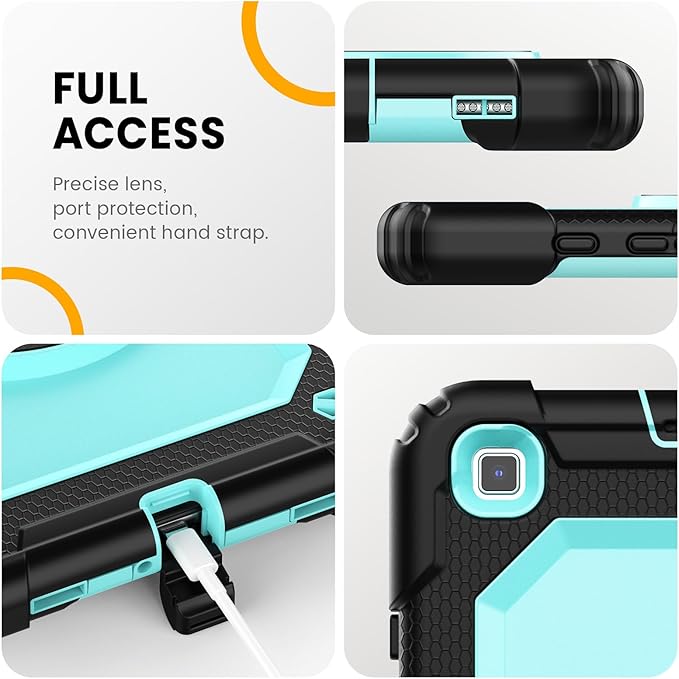 Timecity Tablet Case for Samsung Galaxy Tab A 8.0 2019 Release (Only Fit SM-T290/T295/T297), Tablet Case Protector with Rotating Stand Screen Protector Handle Shoulder Strap, Black/Light Blue