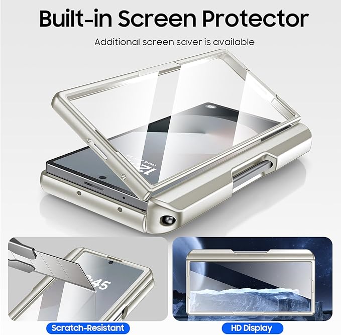 for Samsung Galaxy Z Fold 6 Case with Card Holder RFID Blocking & S Pen Holder & Slide Camera Cover & Hinge Protection & Full-Body Rugged Shockproof Wallet Case for Galaxy Z fold 6,Titanium Gold