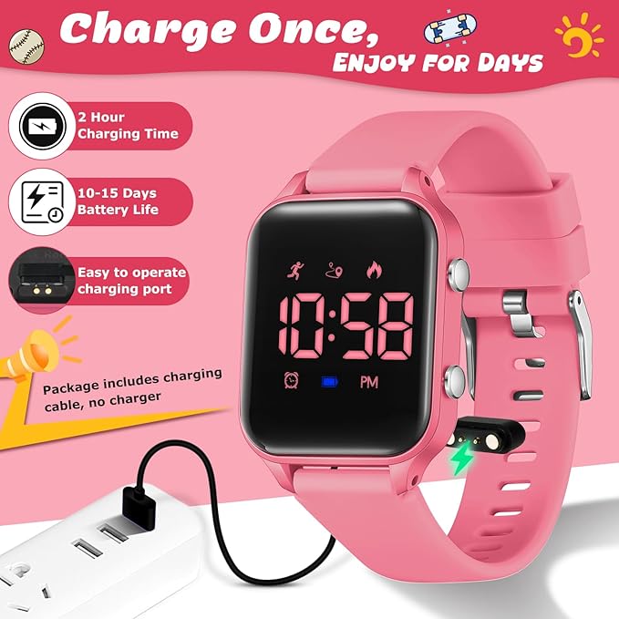 Kids Digital Watches for Boys Girls, Sports Watch with Fitness Tracker, Pedometer, Alarm Clocks, Stopwatch, No App Needed Waterproof Kids Watch, Gift for Teens Student Girls Boys Ages 5-14