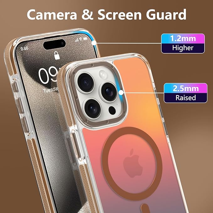 MOWIME Magnetic Case for iPhone 15 Pro Max [Compatible with Magsafe] [Cute Fashion Fluorescent Design] [1 Screen Protector] Slim Translucent Matte Case for iPhone 15 Pro Max 6.7" 2023, Desert