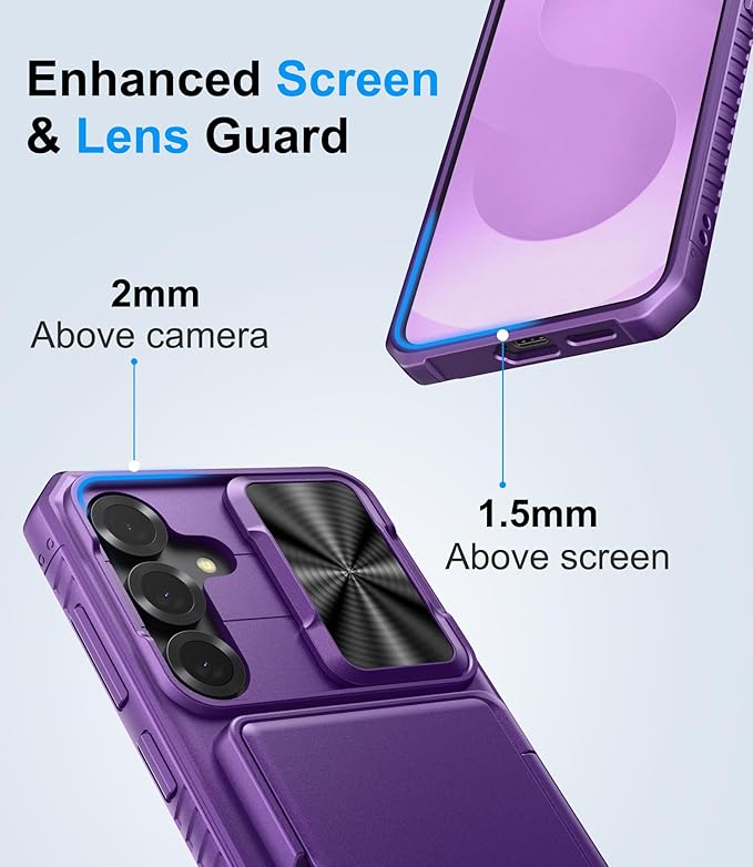 for Samsung Galaxy S25+ Plus Wallet Case, Card Holder (4-5 Cards), RFID Block, Slide Lens Cover, Military Grade Drop, Rugged Heavy Duty Men Women Phone Case for Samsung Galaxy S25 Plus, Purple