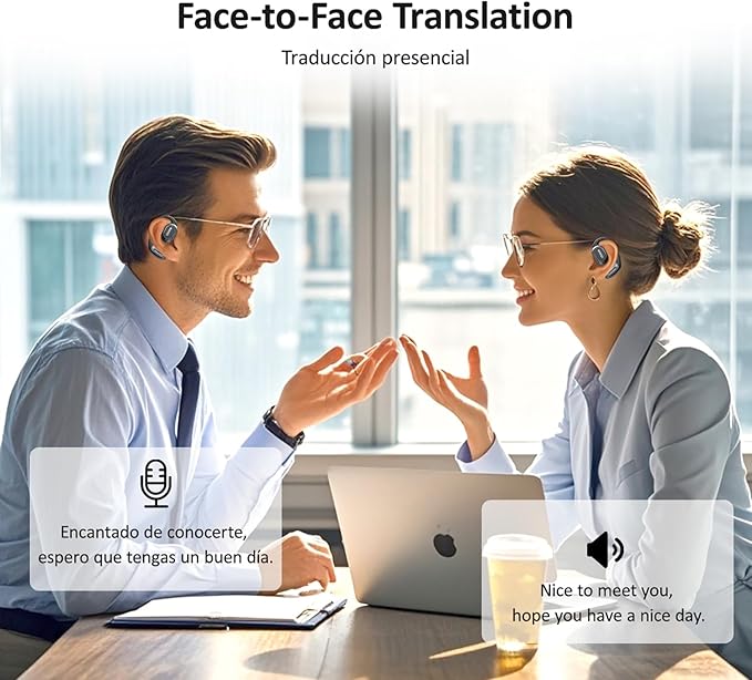 MINISO Al Translation True Wireless OWS Headphones MS156, Support 135 Languages & Accents Bluetooth Open Ear Earphones, Long Battery Life HiFi Stereo Sound Wireless Earhooks Headset for Sport (Cream)