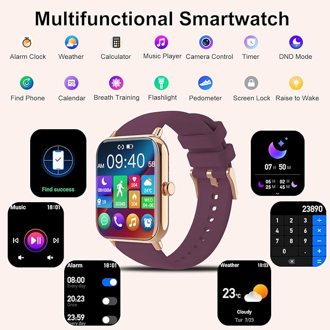 Smart Watches for Women, 1.85'' Smartwatch for Calls/SMS/Notifications, Android iOS Health Fitness Tracker Watch with Sleep/Heart Rate/SpO2/Blood Pressure Monitor, IP67 Waterproof,100+Sports