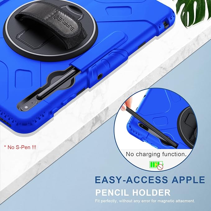 SUPFIVES Case for Samsung Galaxy Tab S7 FE 12.4 Inch 2021 : [Upgraded Military Grade] Full-Body Rugged Protective Soft Silicone Cover - Kick Stand- Handle/Shoulder Strap- S Pen Holder- Blue