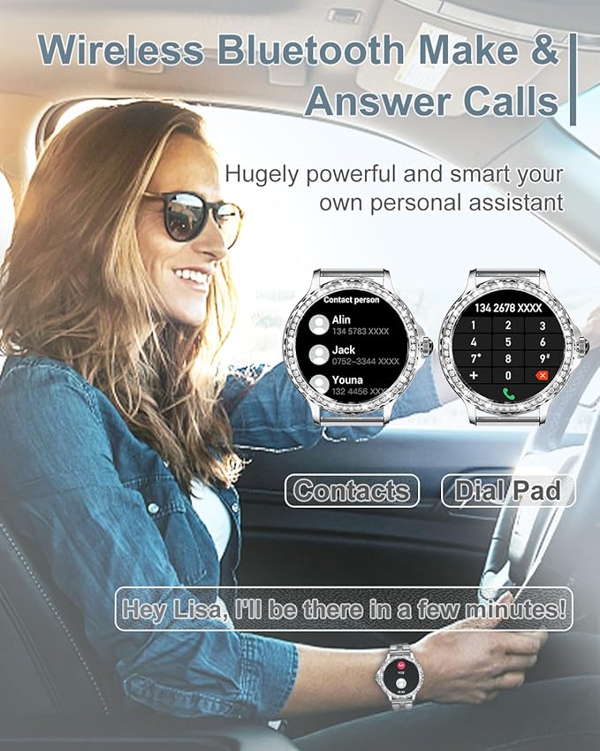 Smart Watches for Women(Answer/Make Calls) with Diamonds, 1.3” HD Bluetooth Smart Watch for Android iOS Phones, IP68 Waterproof Fitness Activity Trackers Smartwatch with Heart Rate/SpO2/Sleep Monitor