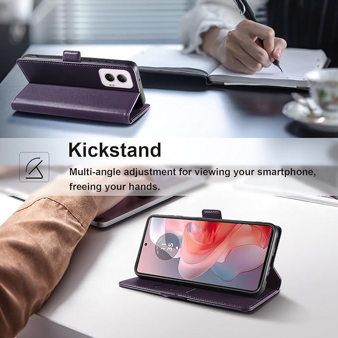 Wallet Flip Case for Moto G Power (2024) - [RFID Blocking] Luxury PU Leather Card Holder Magnetic Phone Cover with Kickstand,Shockproof Protective Case,Purple