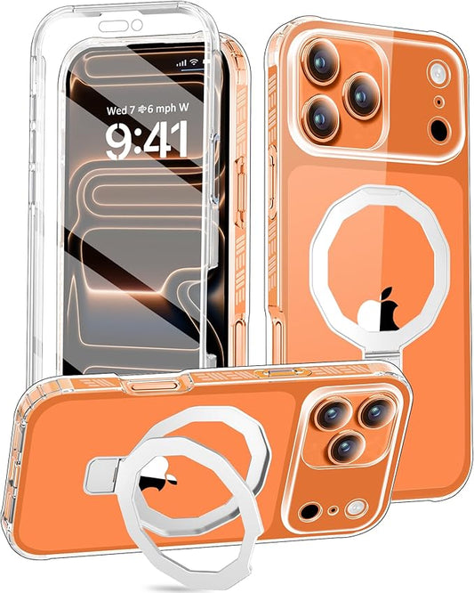 Compatible with iPhone 17 Pro Case, Built-in Screen Protector & Seamless Stand, with Camera Lens Protector, Strong Magnetic Clear Phone Case, Full Body Protective Cover for 6.3" (Clear)