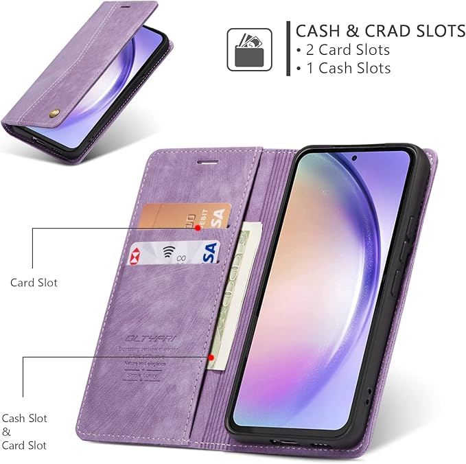 QLTYPRI Wallet Case for Samsung Galaxy S24, Vintage Folio PU Leather Purse Case with Card Slots Magnetic Closure Kickstand Flip Crashproof Phone Cover for Samsumg Galaxy S24 - Purple