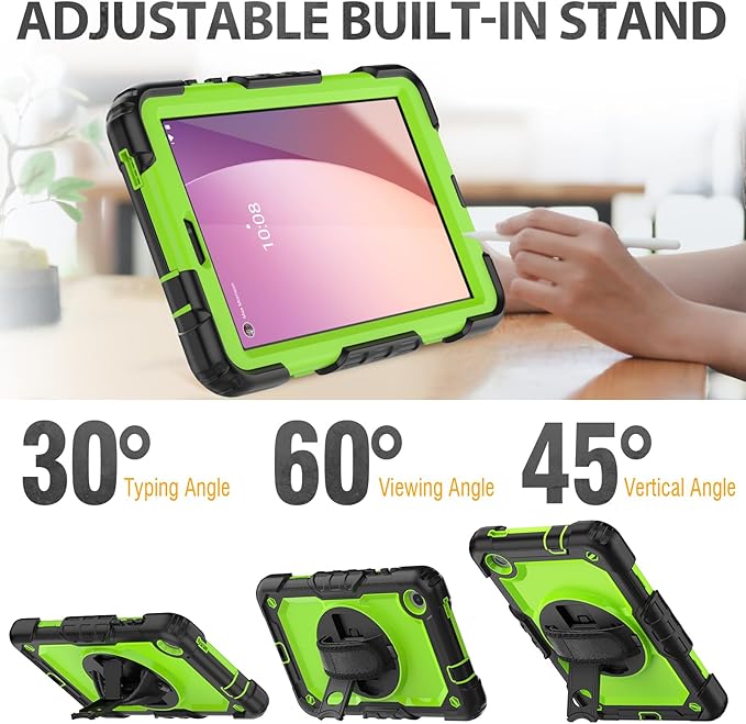 HXCASEAC Case for Lenovo Tab M8 4th Gen 2024/2023 (TB-301FU, TB-300FU), with Screen Protector/Rotating Hand Strap/Sturdy Stand, Protective HD Cover for Lenovo M8 Tablet Case 8 inch, Green