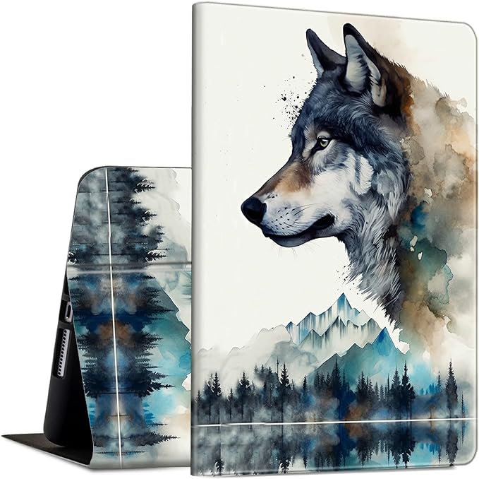 Case for Microsoft Surface Pro 9 / Pro 9 5G 13-Inch 2022 PU Leather Slim Lightweight Multiple Angles Stand Smart Cover with Auto Wake/Sleep for Microsoft Surface Pro 9 2022, Art Wolf