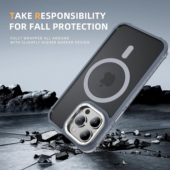 Magnetic for iPhone 14 Pro Max Case Gray with MagSafe Wireless Charging Heavy Duty Military-Grade Shockproof Protection Adjustable Kickstand Slim Matte Anti-Fingerprint Cover Men Women