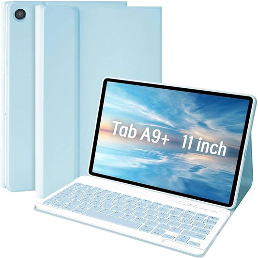 MMK Galaxy Tab A9 Plus Case with Keyboard, Samsung A9 Plus Tablet Case Keyboard (11" 2023, SM-X210/X216/X218), Wireless Detachable-Glacier Blue