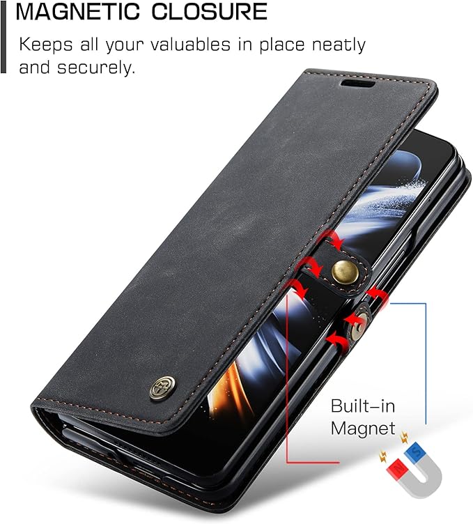for Samsung Galaxy Z Fold4 Case, Flip Wallet Leather Case with Card Holder Magnetic Closure Shockproof Kickstand Protective Phone Cases Cover for Samsung Galaxy Z Fold4,Black