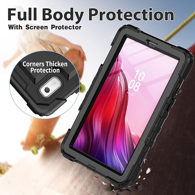 HXCASEAC Case for Lenovo Tab M9 2024/2023 (TB-310FU), with Screen Protector/Rotating Hand Strap/Sturdy Stand, Protective Cover for Lenovo M9 Tablet Case 9 inch, Black