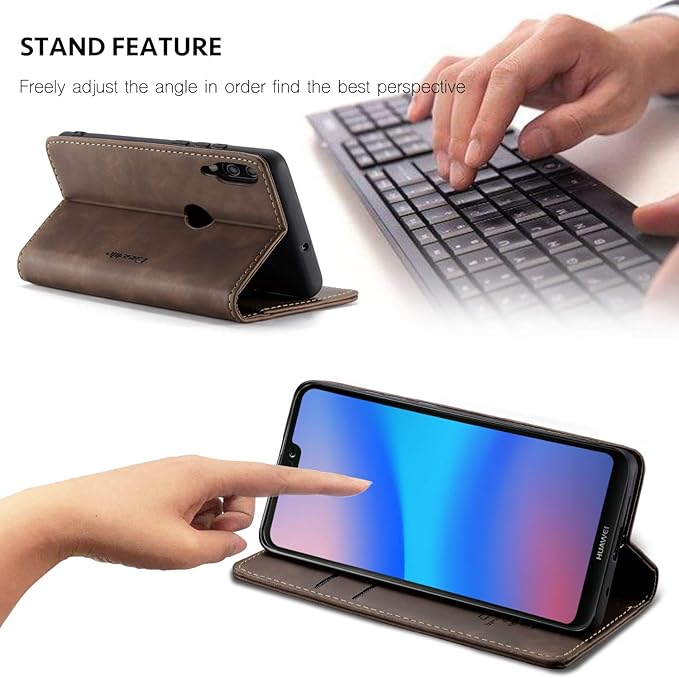 for Huawei P20 Lite Case, Flip Wallet Leather Case with Card Holder Magnetic Closure Shockproof Kickstand Protective Phone Cases Cover for Huawei P20 Lite,Coffee