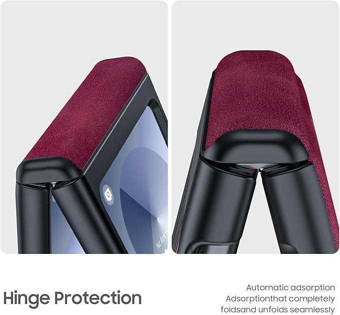 for Samsung Galaxy Z Flip 6 Case/Z Flip 7 FE Case with Hinge Protection & Built-in Screen Protector, Ultra Thin Leather Shockproof Cover Phone Case for Galaxy Z Flip 6/Z Flip 7 FE-Red