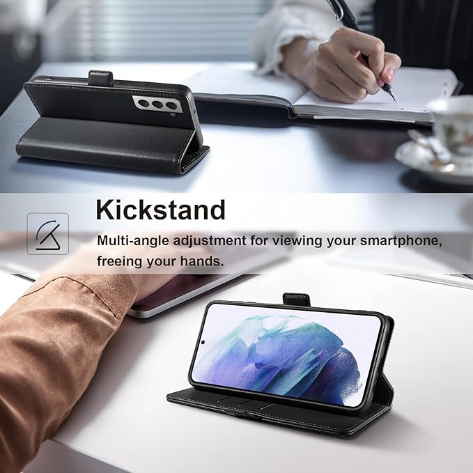Wallet Flip Case for Samsung Galaxy S21 5G - [RFID Blocking] Luxury PU Leather Card Holder Magnetic Phone Cover with Kickstand,Shockproof Protective Case,Black
