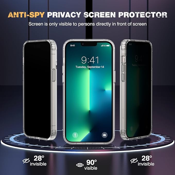 Diaclara Magnetic for iPhone 13 Pro Max Case, [with Privacy Screen Protector] [Anti Spy] [Military Grade Drop Protection] Heavy Duty Full-Body Shockproof Phone Case, Clear