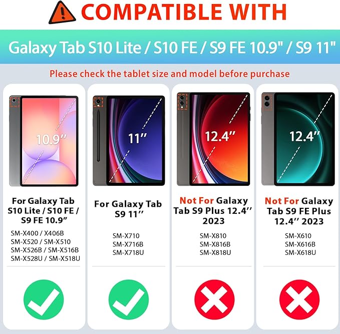 SEYMAC Case for Samsung Galaxy Tab S10 Lite/ S10 FE/ S9 FE/ S9 5G (10.9''/11''), Heavy Duty Shockproof Protective Case with Screen Protector, Rotating Stand, Hand Strap and Pen Holder, Orange