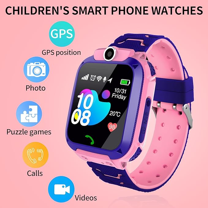 2G Kids GPS Watch, Waterproof Smart Tracker for Boys Girls Ages 3-12 - 2-Way Calling, SOS Button, No Games, 7-Day Battery, Birthday Gift (Pink)