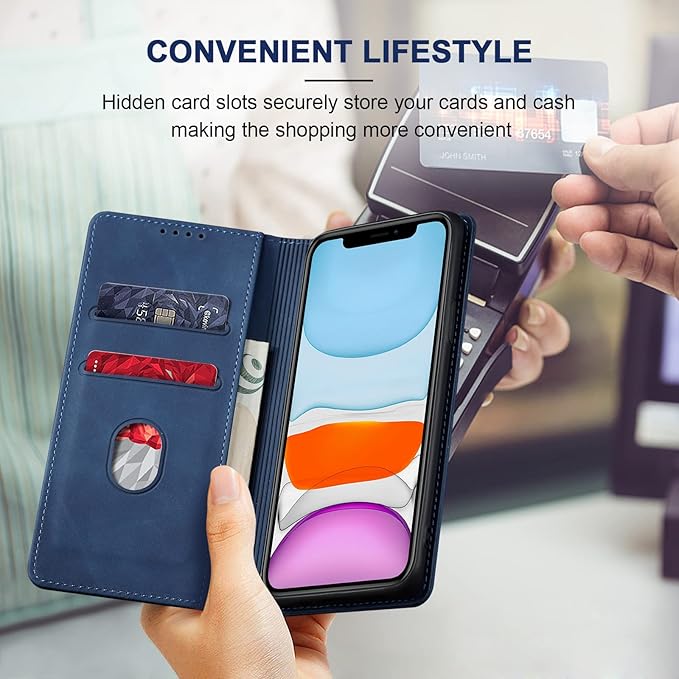 Jasonyu Flip Wallet Case for iPhone 11,Leather Magnetic Folio Cover with Card Holder,Kickstand - TPU Shockproof Durable Protective Phone Case,Blue