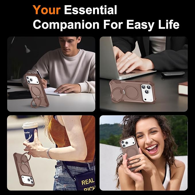 Compatible with iPhone 17 Pro Case with Invisible Magnetic Ring Stand [Compatible with Magnetic] [Military Drop Protection] Shockproof Slim Hard Back Soft Edge Case 6.3 Inch, Khaki