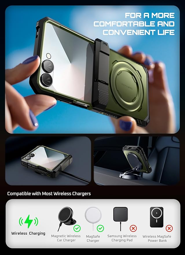 SUPCASE for Samsung Galaxy Z Flip 7 Case with Stand & Front Screen Protector (Unicorn Beetle Grip), [Support MagSafe] [Hinge Protection] Full Body Military-Grade Rugged Back Phone Cover, Guldan