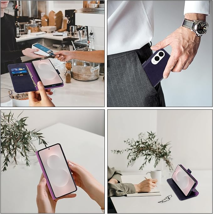 MONASAY Wallet Case Fit for Samsung Galaxy S25 Edge 5G，[Lens & Glass Screen Protector] [RFID Blocking] Flip Folio Leather Cell Phone Cover with Credit Card Holder, 6.7 inch, Purple