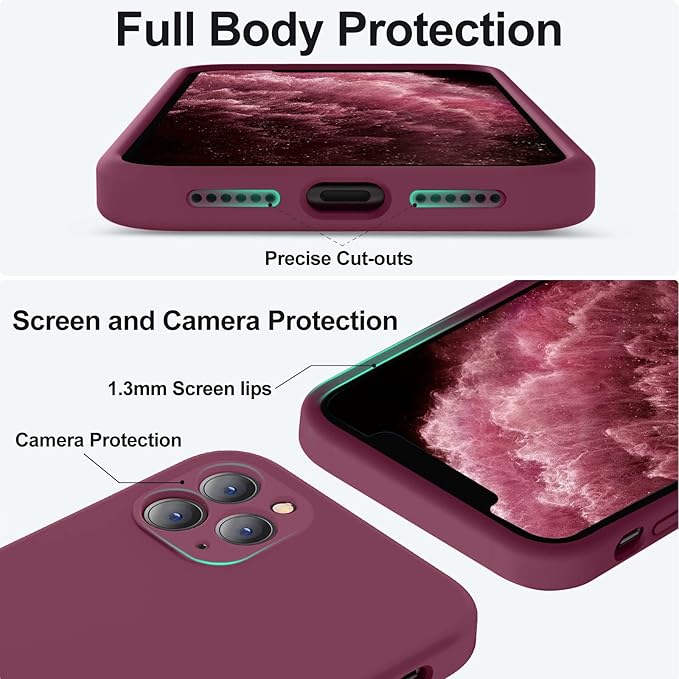 Vooii Compatible with iPhone 11 Pro Max Case, Upgraded Liquid Silicone with [Flat Edges] [Camera Protection] [Soft Anti-Scratch Microfiber Lining] Phone Case for iPhone 11 Pro Max - WineRed