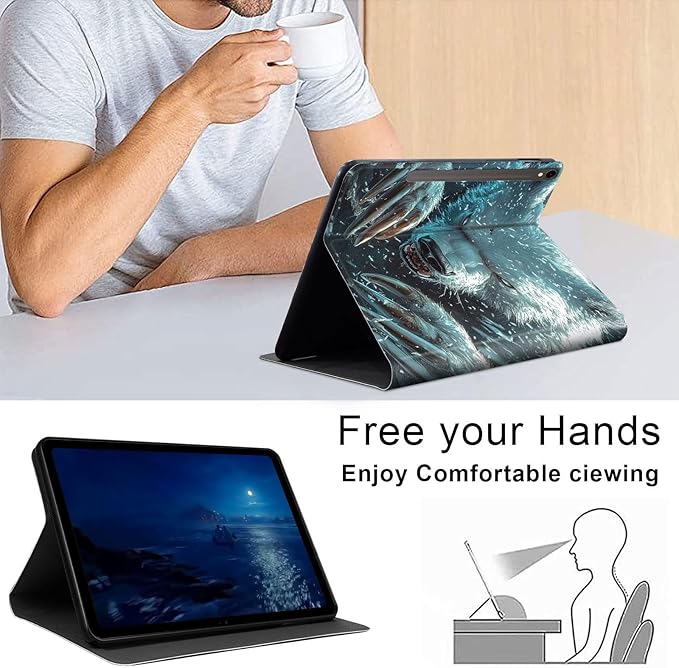 Case for Samsung Galaxy Tab S10 FE/ S9 FE 5G 10.9 Inch/Tab S9 11 Inch, Slim PU Leather Stand Cover with Auto Wake/Sleep, Multi-Angle Viewing & Shockproof, White Bear with Claws
