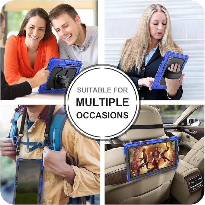 Case for Samsung Galaxy Tab S8/S7 11-inch 5G Tablet Case 2022/2020 [with Tempered Glass Screen Protector], 360° Rotating Kickstand/Hand & Shoulder Strap/S Pen Holder (Blue)