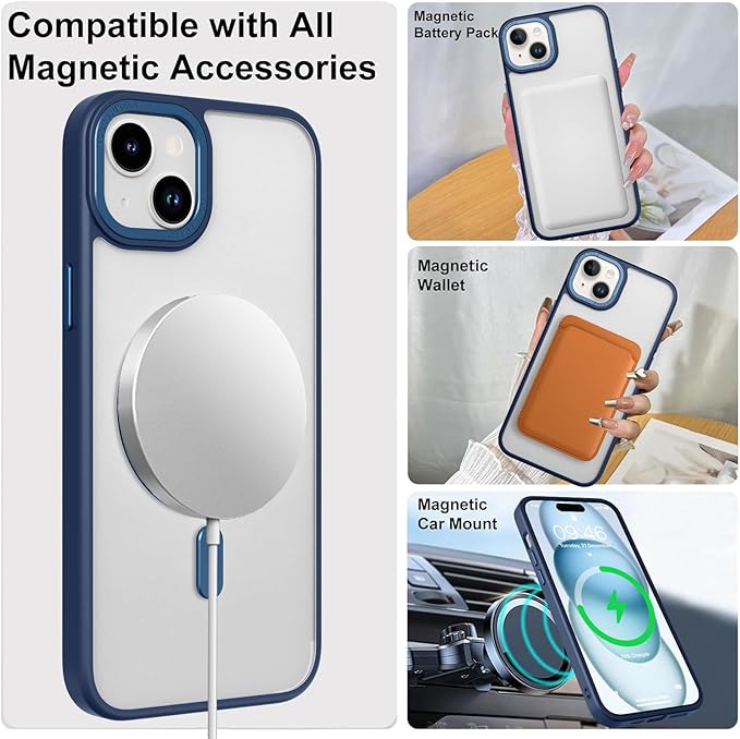 ZIYE Magnetic Case for iPhone 15 Plus Case with Stand [Compatible with MagSafe] Slim Shockproof Military Grade Heavy Duty Cover with 360 Rotatable Ring Kickstand for Women Men, Translucent Blue