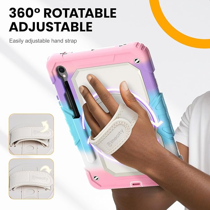 Timecity Case for Samsung Galaxy Tab S10 FE/ S9 FE 5G 10.9 Inch/ S9 11 Inch - Heavy Duty Protective Cover with Screen Protector, Rotating Stand, Shoulder Strap, S Pen Holder | Kids-Friendly, Pink Camo