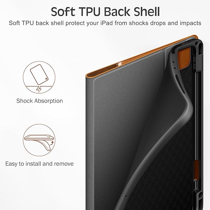 KingBlanc Case for iPad Pro 11 inch (M4) 2024 with Pencil Holder, Vegan Leather Smart Stand Cover, Auto Sleep Wake, Support Pencil Pro/(USB-C), Angles for Viewing/Writing, Durable Protection, Brown