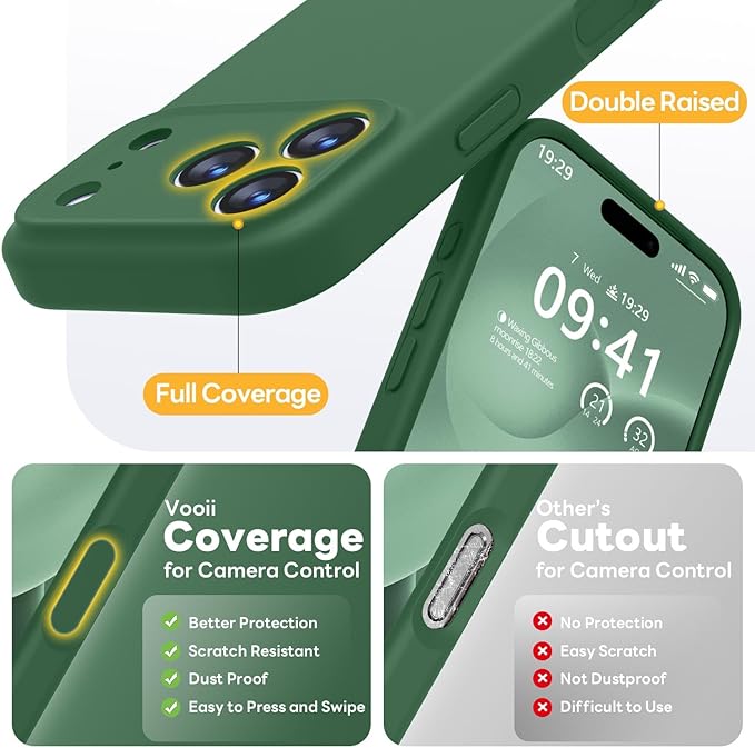 Vooii Magnetic Compatible with iPhone 17 Pro Case (Compatible with Magsafe) (Upgraded Camera Protection) Liquid Silicone Shockproof Full Body Protective Phone Cover for Women Men, Green, 6.3”