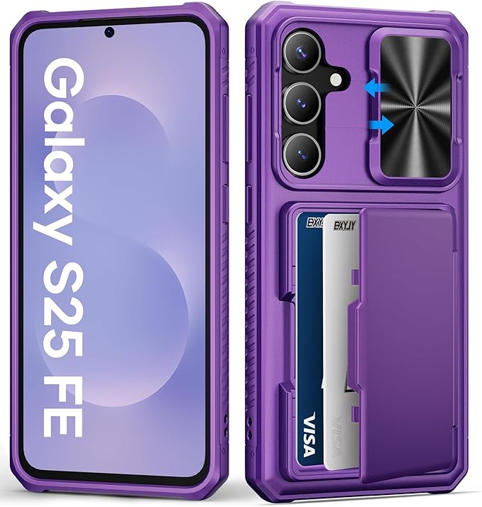 for Samsung Galaxy S25 FE Wallet Case with Camera Cover, Card Holder (4-5 Cards), Military Grade Protection, Heavy Duty Women Men Protective Phone Case for Galaxy S25 FE 6.7" 2025, Dark Purple