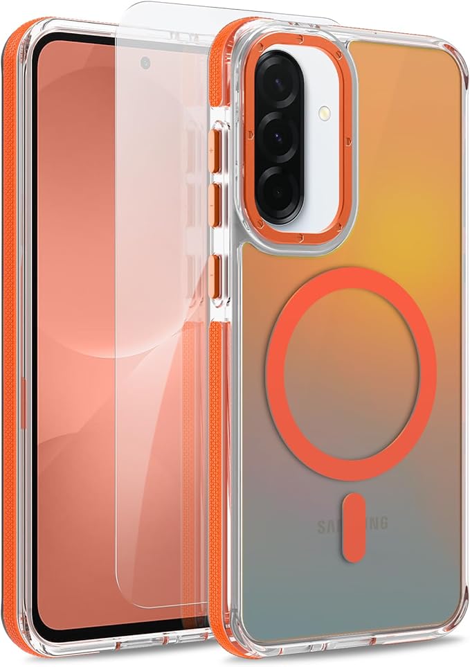 MOWIME Magnetic Case for Samsung Galaxy A36 5G [Compatible with Magsafe] [Cute Fashion Fluorescent Design] [1 Screen Protector] Slim Translucent Matte Case for Galaxy A36 5G 6.7", Orange