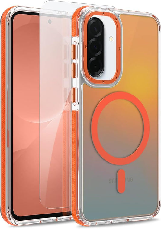MOWIME Magnetic Case for Samsung Galaxy A36 5G [Compatible with Magsafe] [Cute Fashion Fluorescent Design] [1 Screen Protector] Slim Translucent Matte Case for Galaxy A36 5G 6.7", Orange