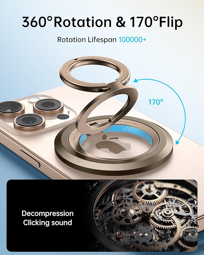 SYNCWIRE Magnetic Phone Ring Holder for MagSafe, 360° Rotation Dual Sided Magnet Grip Cell Phone Ring Stand Finger Kickstand Compatible with iPhone 16 15 14 13 12 Pro Max fits MagSafe - Desert Gold