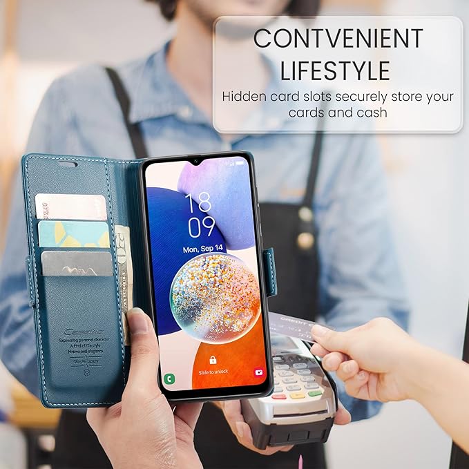 for Samsung Galaxy A14 4G/5G Case, Premium PU Leather Wallet Case Flip Cover with [RFID Blocking][Card Holder][Stand Function] Shockproof Protective for Samsung Galaxy A14, Blue