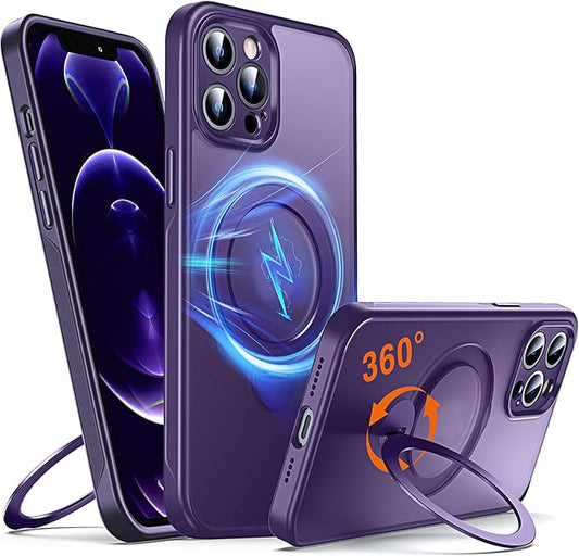 360° O-Ring MagStander for iPhone 12 Pro Max Case with Magnetic Kickstand Ring Holder [Compatible with MagSafe][360°Rotate Stand][Military Shockproof] iPhone 12 Pro Max Phone Cover Purple