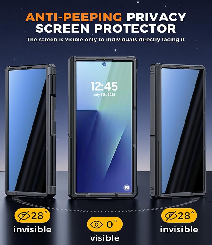 for Samsung Galaxy Z-Fold-7 Case: Magnetic Shockproof Rugged [Dual-Stand] [Hinge Protection] [Fit for Magsafe] [Anti Spy] Soft Matte Armor Protective Cover for ZFold 7 5G 2025 (Black)